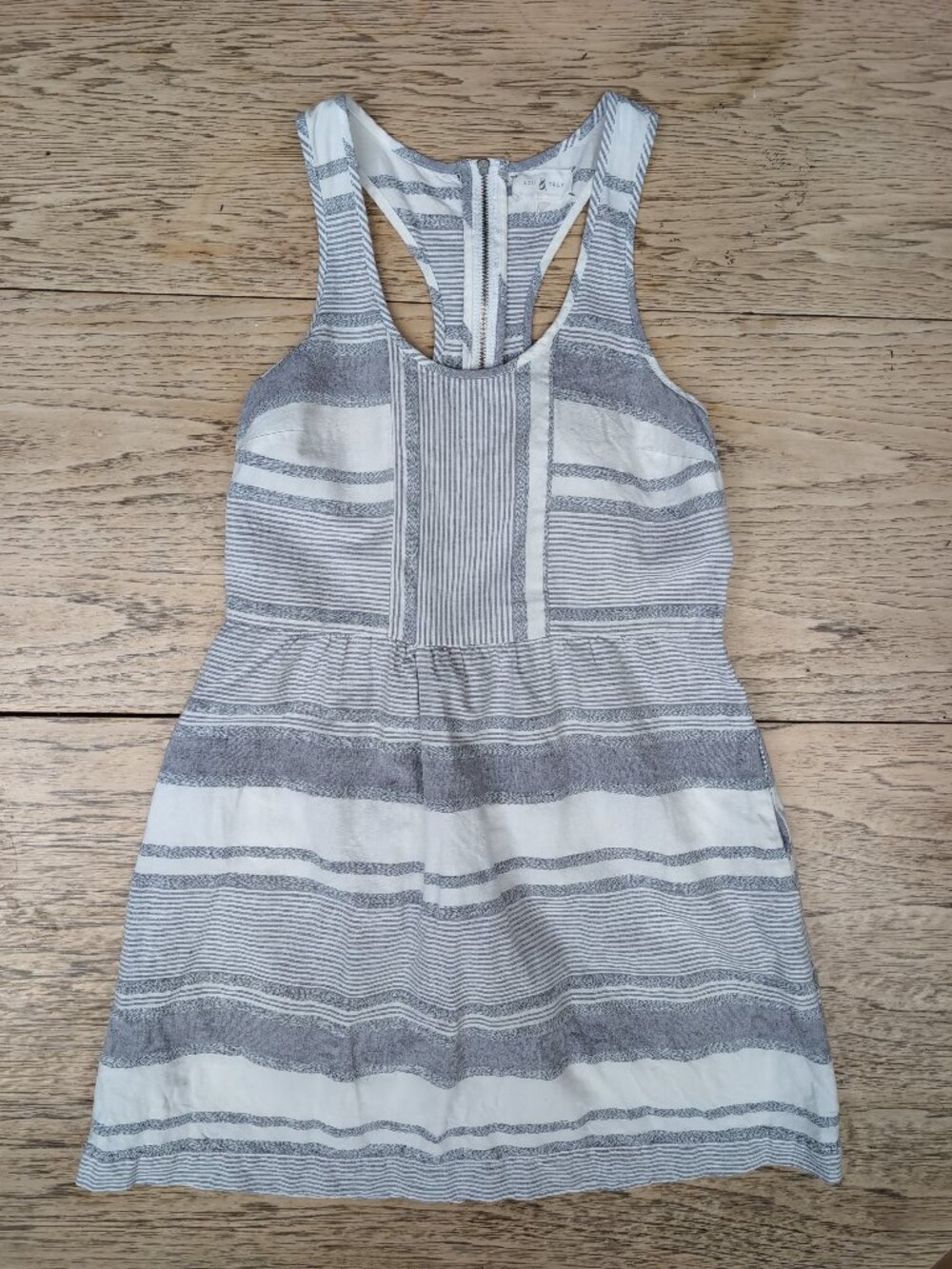 Lou & Grey linen cotton mini dress white gray striped racerback size 2